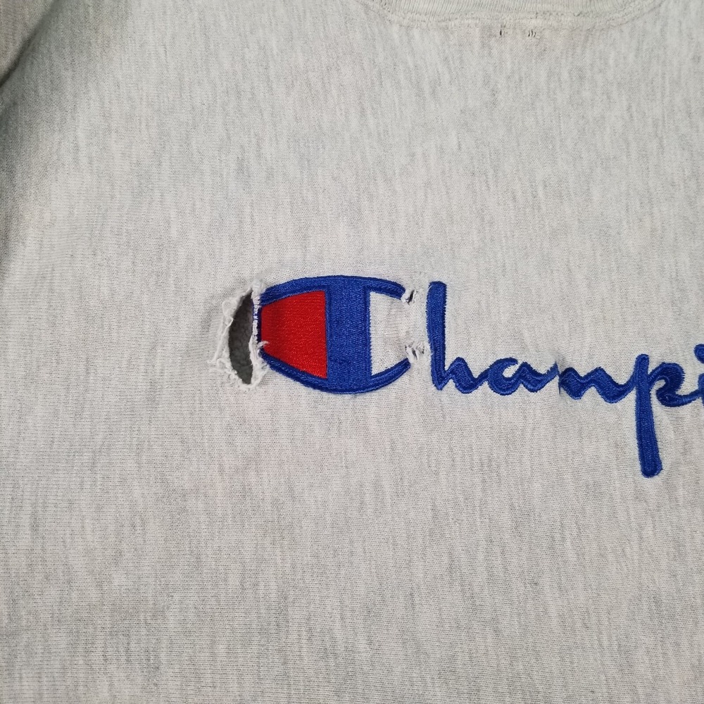 VTG 90s Champion Reverse Weave Sweatshirt Embroidered Logo THRASHED Sz XXL - Picture 4 of 14